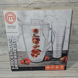 MasterChef 5pc Clear Acrylic Pitcher & Tumblers Set 74oz/20oz Lid Infuser